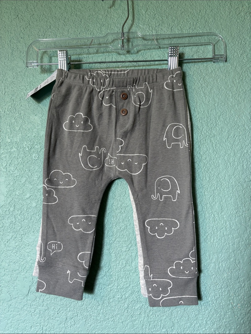 Carter's 2 Pair Gray and White Cloud and Elephant Baby Leggings 9 mos NWT
